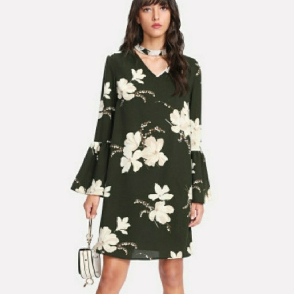 🎉HP Closet Crush 🎉Green Floral Choker Dress 🆕 - Picture 2 of 3